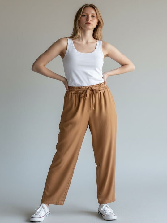 Damen Stoffhose mit Gummiband in Regulärer Passform Beige