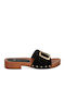 Suede Mules με Χαμηλό Τακούνι σε Μαύρο Χρώμα