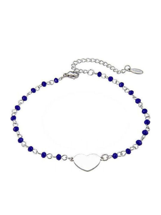 Silver And More Fußarmband aus Edelstahl Stahl Blau 24cm