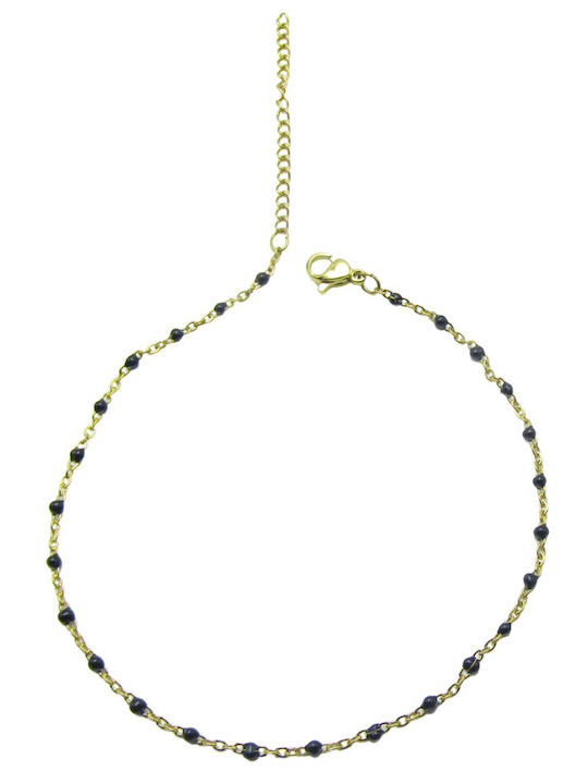 Silver And More Gold Plated Stainless Steel Black Anklet Chain 22cm