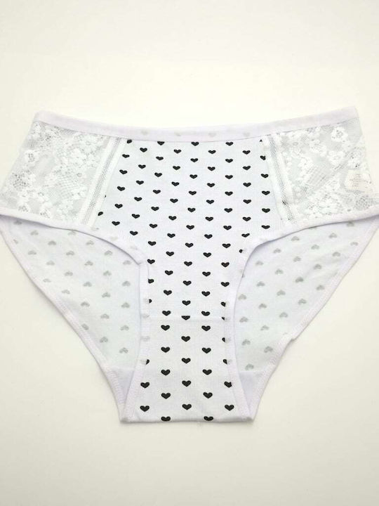 Power Flower Cotton Women's Briefs with Lace White
