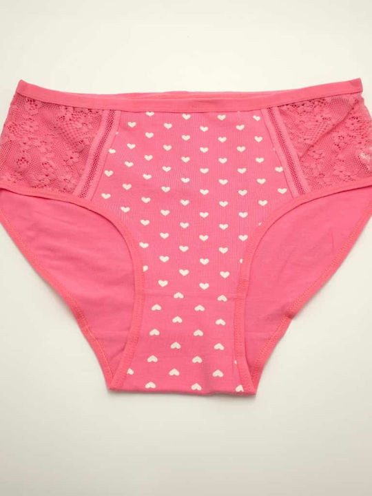 Power Flower Cotton Women's Briefs with Lace Pink