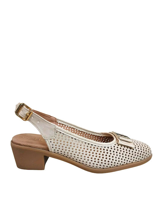 Pantofi Cu Toc Din Piele Cu Toc Mediu Bej 633T