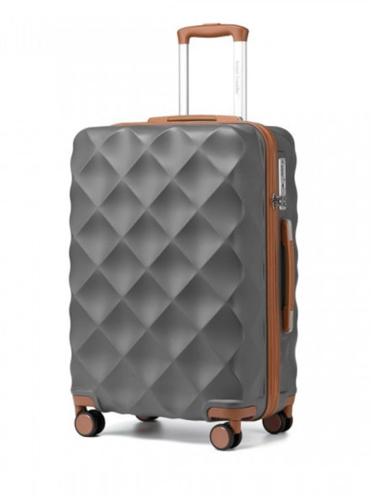 Miss Lulu British Traveller Large Hard Suitcase Grey and Brown with 4 Wheels Height 75cm