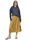 Pleated High Waist Midi Skirt Gold