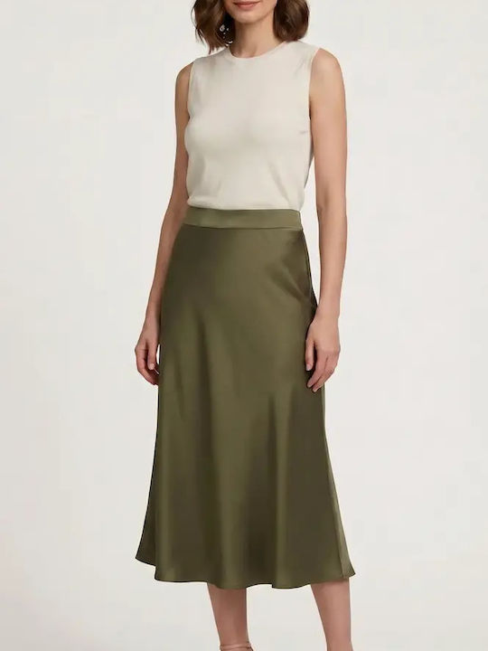 Dalou Satin Midi Khaki Skirt