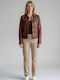 Leather Women's Jacket for Winter Cognac