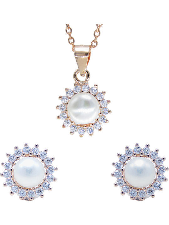 Silver And More Set with Necklace & Earrings Made of Silver with Pearls