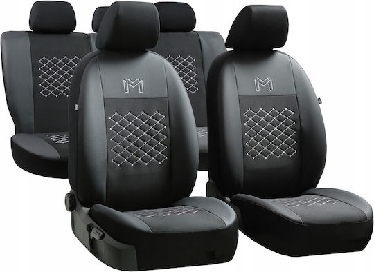 Car Seat Covers 5 Seats Leatherette Exclusive Grey-Black