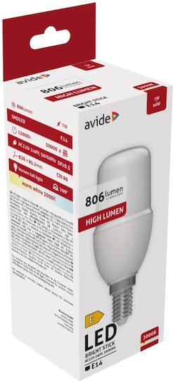 Avide Λάμπα LED 7W για Ντουί E14 και Σχήμα T37 Θερμό Λευκό 806lm