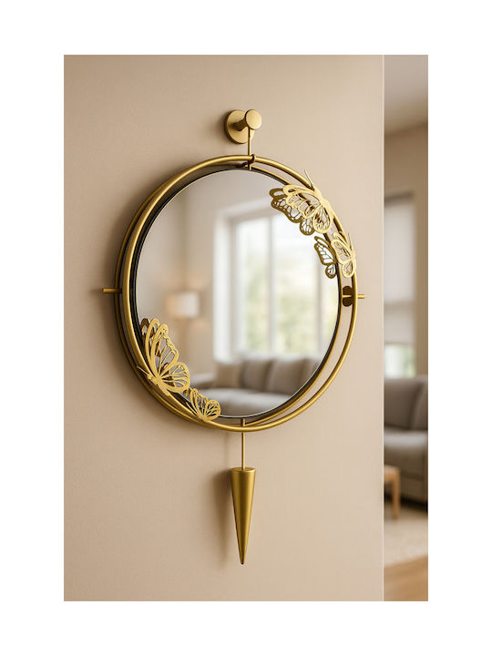SteweHome Oglindă de Perete cu Ramă Metalică Galbenă și Iluminare LED 90x50cm