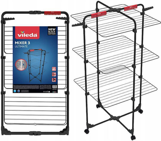 Vileda Mixer 3 Uscător de Rufe Pliabil de Pardoseală Inox cu Roți cu Lungimea Suportului de Uscare a Hainelor 30m