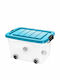 Roller Plastic Storage Box with Wheels and Transparent Lid 45cm