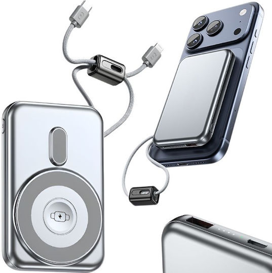 Power Bank 10000mAh 15W mit USB-A Ausgangsanschlüsse und USB-C Ausgangsanschlüsse Schnellaufladung 3.0 Silber
