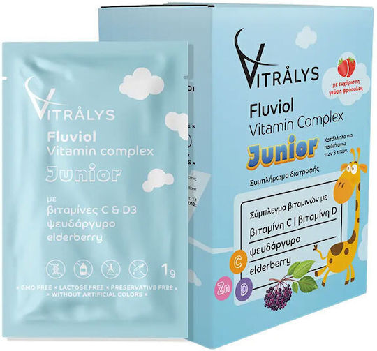 Vitralys Fluviol Junior Vitamin for Immune Support Skin & Antioxidant Action Elderberry 15 Sachets