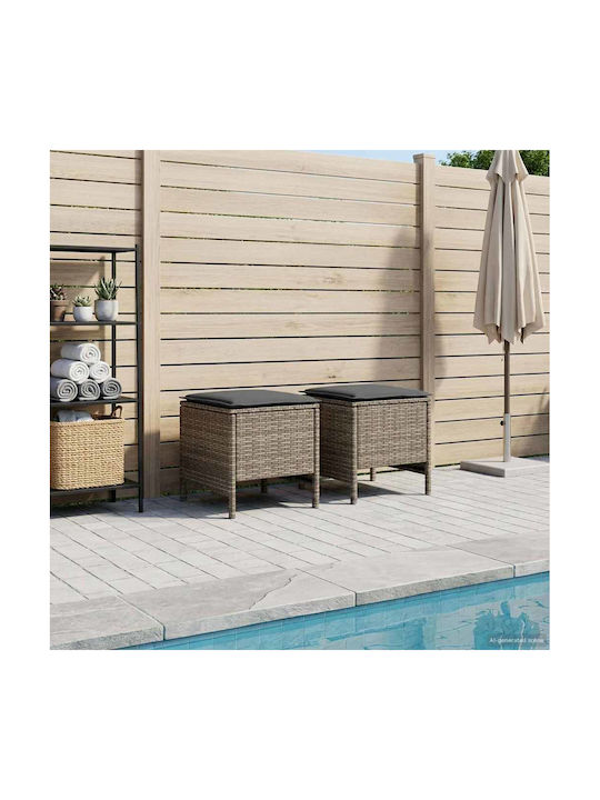 Gartenhocker Würfel Außeneinsatz Rattan mit Grauem Kissen 2 Stück 38x38x45cm