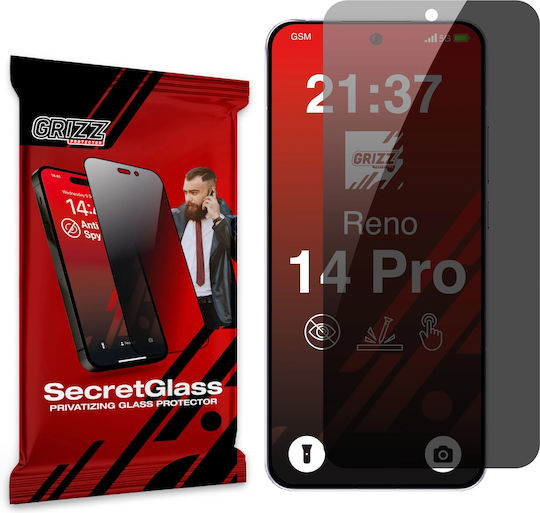 Grizzglass Secretglass Privacy Tempered Glass Screen Protector Compatible Oppo Reno 14 Pro Black