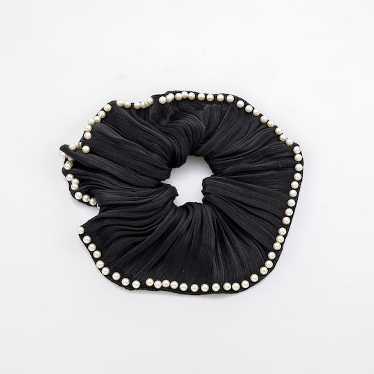 Ластик Scrunchie Не Къса Коса Декоративни Перли-черен