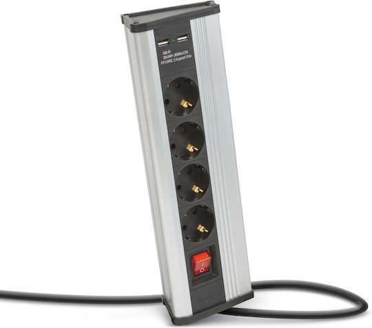 Power Strip 4 Sockets with USB-A Switch and 1.5m Cable