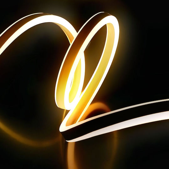 Bandă LED Impermeabilă Lumină Alb Cald 5m Neon Flex cu Sursă de Alimentare și Telecomandă