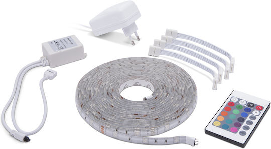 Bandă LED Impermeabilă 12V RGB Lumină 5m Tip SMD5050 cu Sursă de Alimentare și Telecomandă