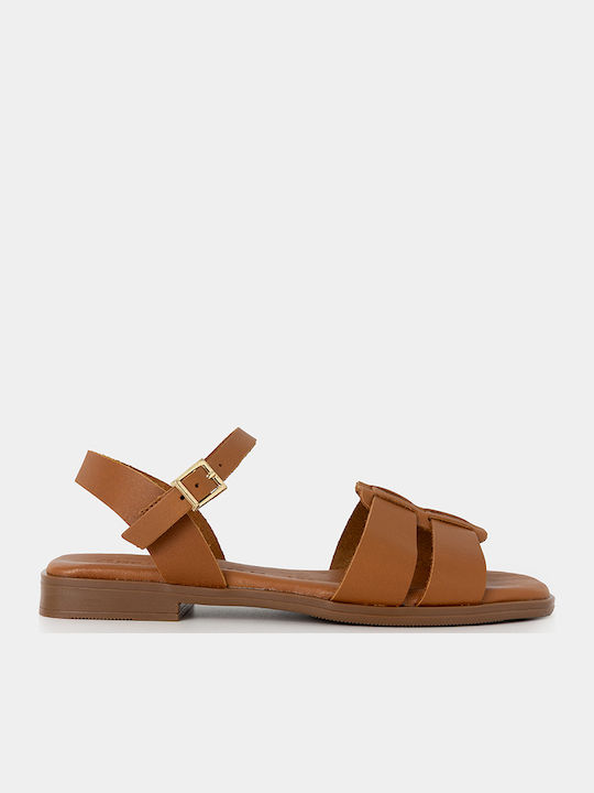 Leather Women's Flat Sandals Brown