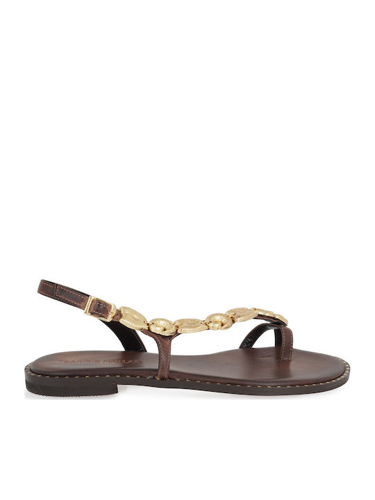 Leather Women's Flat Sandals Brown