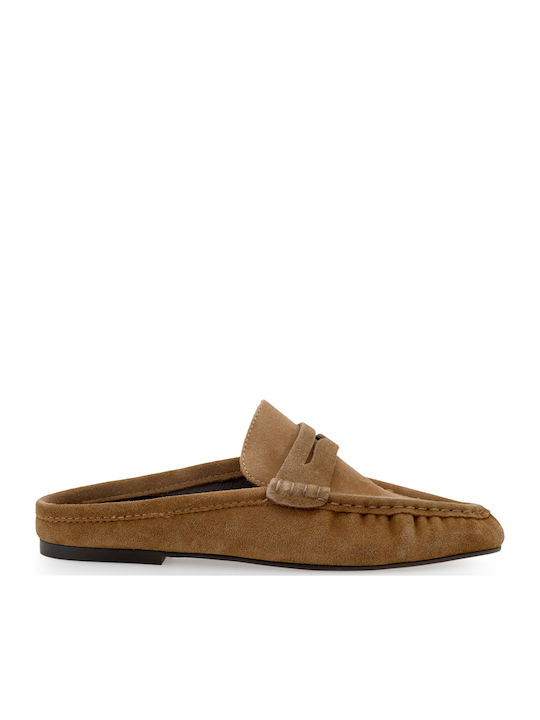 Tsakiris Mallas Flat Suede Mules σε Καφέ Χρώμα