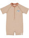 Little Dutch Kids One-Piece Swimsuit with Hat Ocean Brown Stripes