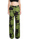 Women's Leather Trousers in Straight Leg Black-Khaki