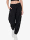 Women's Fabric Cargo Trousers with Rubber Band Black