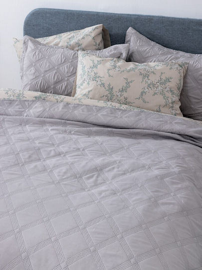 Palamaiki Ifigenia Coverlet Set Semi-Double Microfiber Silver 180x240cm 2 Pieces