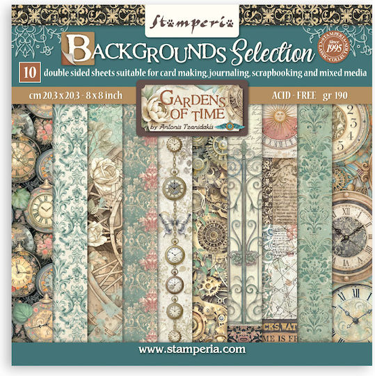Χαρτιά Scrapbooking 10τεμ 20.3×20.3cm Stamperia Gardens Time Backgrounds