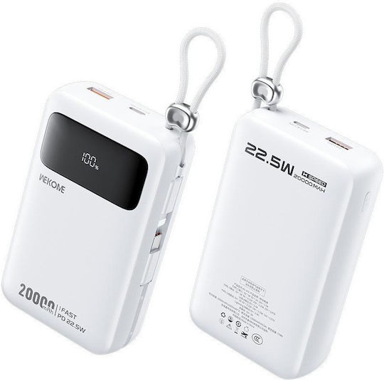 WK AS-170 Power Bank 20000mAh 22.5W с USB-A и USB-C Порт Бял