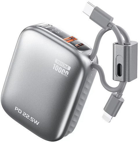 WK F97 Power Bank 10000mAh 22.5W mit USB-A Ausgangsanschlüsse und USB-C Ausgangsanschlüsse Silber