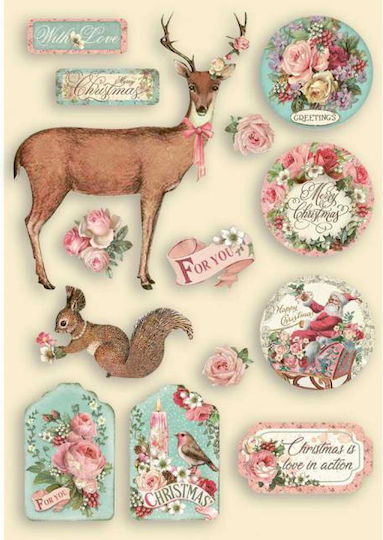 Stamperia Colored Wooden Decorations A5 14.8x21cm Pink Christmas