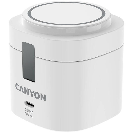 Canyon Kabelloser Qi2 Ladegerät mit USB-C Ausgangsanschluss 30W Stromlieferung Weiß (OnCharge 405)