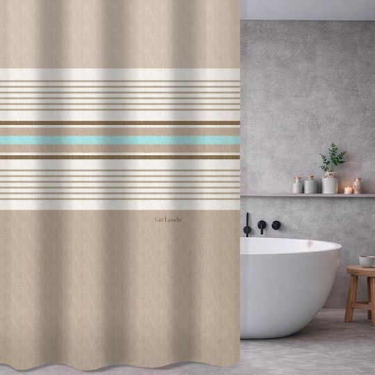 Guy Laroche Pinstripe Fabric Shower Curtain with Grommets 180x185cm Natural
