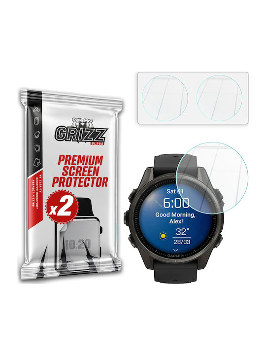 Set 2 Grizzglass Hybridglass Tempered Glass Screen Protectors Compatible Garmin Fenix 8 43mm Transparent