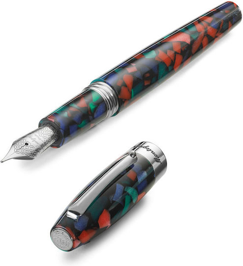 Montegrappa Fortuna Mosaico Πένα Γραφής από Ατσάλι με Μπλε Μελάνι Aurora Borealis