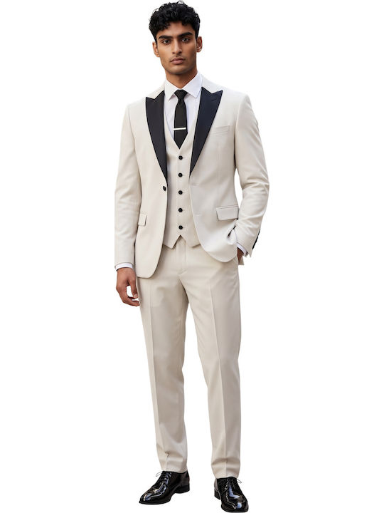 Men's Groom's Suit with Vest Ecru