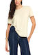 Women's Short Sleeve Drape Blouse Ecru