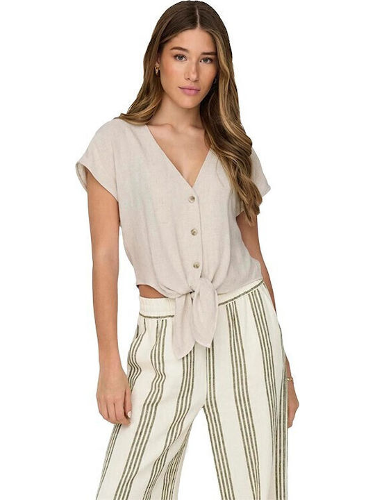 Women's Summer Crop Top Linen Beige