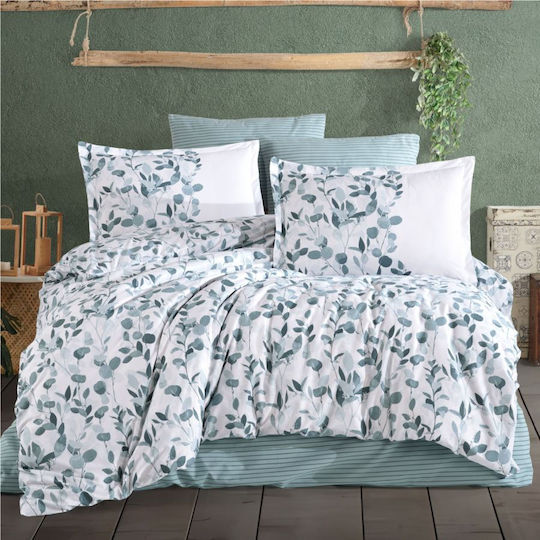 Clasy Home Set Duvet Cover Cotton 200x220cm Double with 2 Pillowcases and 1 Bed Sheet Blue