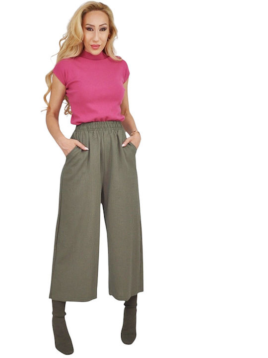 Damen Stoffhose mit Gummiband in Gerader Bein Stil Khaki