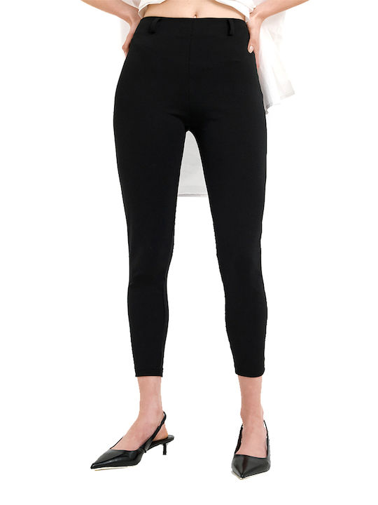Dolce Domenica Women's Fabric Capri Trousers with Rubber Band Black