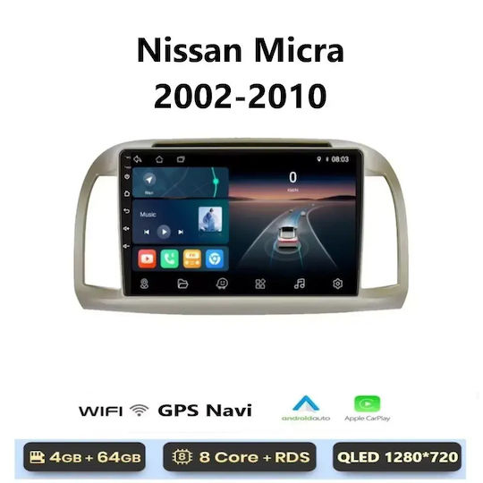 Car Audio System for Nissan Micra 2002-2010 Bluetooth USB WiFi GPS Apple CarPlay Android Auto with 9" Touch Screen