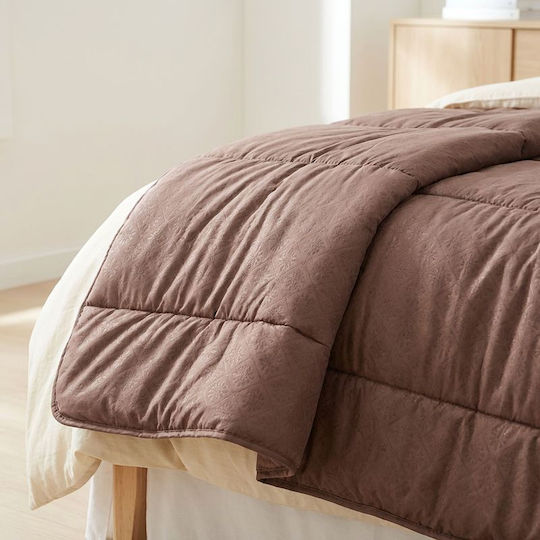Πάπλωμα Μονό με Γέμιση Microfiber 150x210εκ. Brown 300 GSM