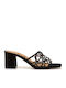 Leather Sandals with Strass Black