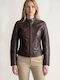 Leder Damenjacke für Winter Rotbraun